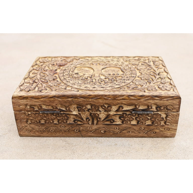 Large Natural Wood Handcarved Relic Case Incense Storage Box