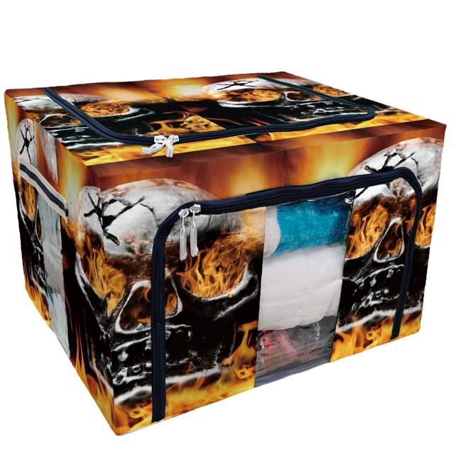 EREHome Very scary flaming skull Concept of horror Storage Bag Clear Window Storage Bins Boxes Large Capacity Foldable Stackable Organizer With Steel Metal Frame For Bedding,Clothes,Closets, Bedrooms