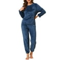 thumbnail image 5 of INSPIRE CHIC Women's Plush Warm Soft Lounge Sleepwear Round Neck Night Suit Pajama Sets Blue XL, 5 of 6