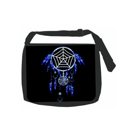Wire Cork Purse Blue Dreamcatcher - Girls Black Laptop Shoulder Messenger Bag and Small Wire Accessories Case Set ()