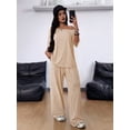 thumbnail image 4 of Women'S 2 Piece Travel Outfits Casual Short Sleeve Knit Sweater Set Wide Leg Pants Lounge Sets Khaki XL, 4 of 8