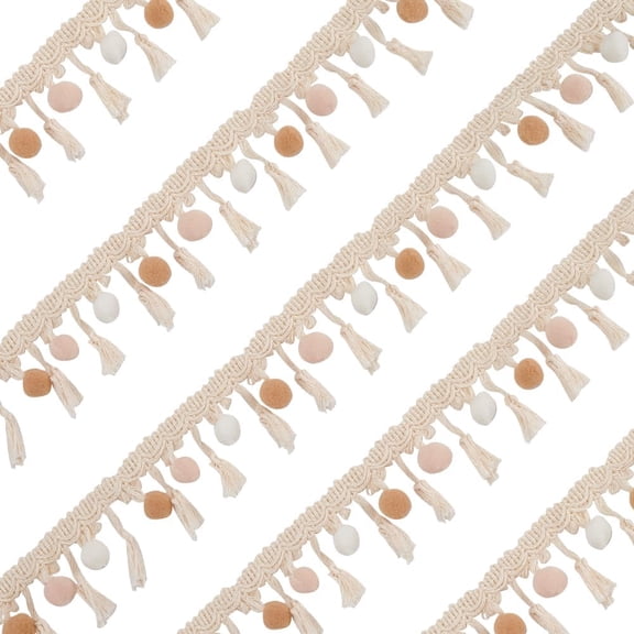 1 Set 5m/5.5 Yards Pom Pom Ball Fringe Trim 2.4 Inch Wide Pom Tassel Trim Pom Poms Fringe Ball Trim Beige Mini Ball Tassel for Home Curtain Clothing Decoration DIY Crafts Sewing Accessories