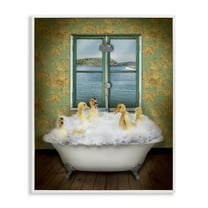 Stupell Industries Ducks Bathing Tub Ocean View Animals Painting White Framed Art Print Wall Art, 20 x 16
