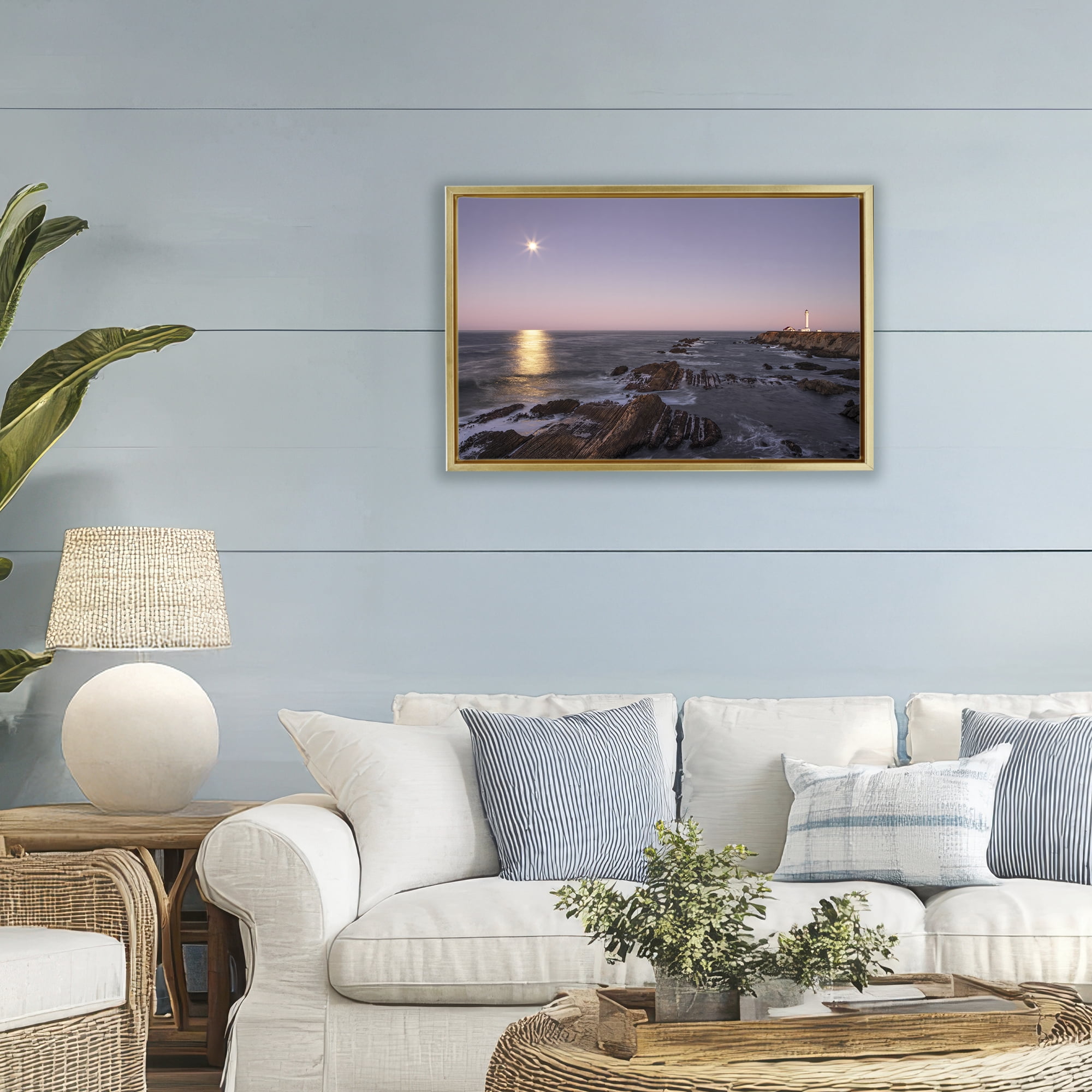 Stupell Industries Moon Arena Coastline Gold Framed Floater Canvas Wall Art, design by Shelley Carlisle