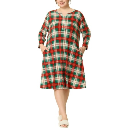 

Unique Bargains Women s Plus Size Plaid V Neck Lounge Sleep Dress Nightgowns