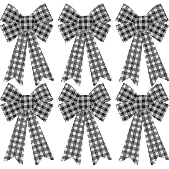 6 Pieces Large Christmas Wreath Bow Buffalo Plaid Christmas Bow Pvc Plastic Xmas Plaid Check Wrapping Bow For Christmas Indoor Outdoor Decorations
