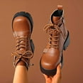 thumbnail image 2 of Brown Women'S Casual Boots With A Biker Style, Round Toe, Lace-Up Front, Belt Buckle, Mid Heel For Comfort, 2 of 9