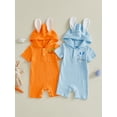 thumbnail image 3 of Cenuakty Baby Easter Romper Bunny Ear Design Embroidered Button Short Sleeve Hooded Jumpsuit, 3 of 9