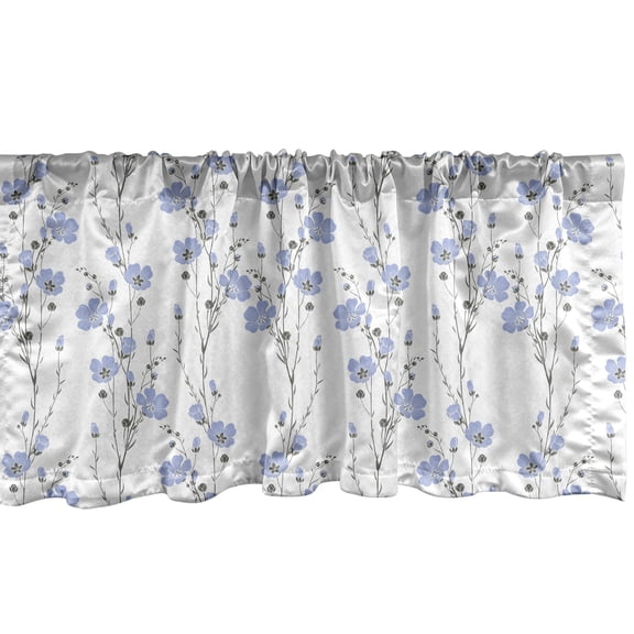Ambesonne Botanical Valance Pack of 2, Blossoming Flax Flowers, 54"X12", Dark Sepia Lavender Blue