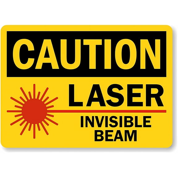 OSHA Caution Sign Laser Invisible Beam (with Red Laser Graphic) - 8"x12" Metal Sign, Warning for Wall Fence, Laser Lab, Invisible Beam Alert