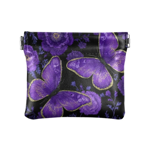PU leather Coin Purses & Pouches Small Wallet Retro Purple Butterfly and Flowers