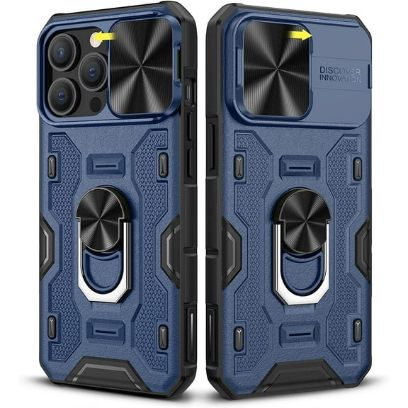 Case for iPhone 13 Pro with Camera Cover & Kickstand, iPhone 13 Pro Case with Stand Ring Magnetic Magnet Slide Lens Protection Protective Cover Phone Case for iPhone 13 Pro -Blue