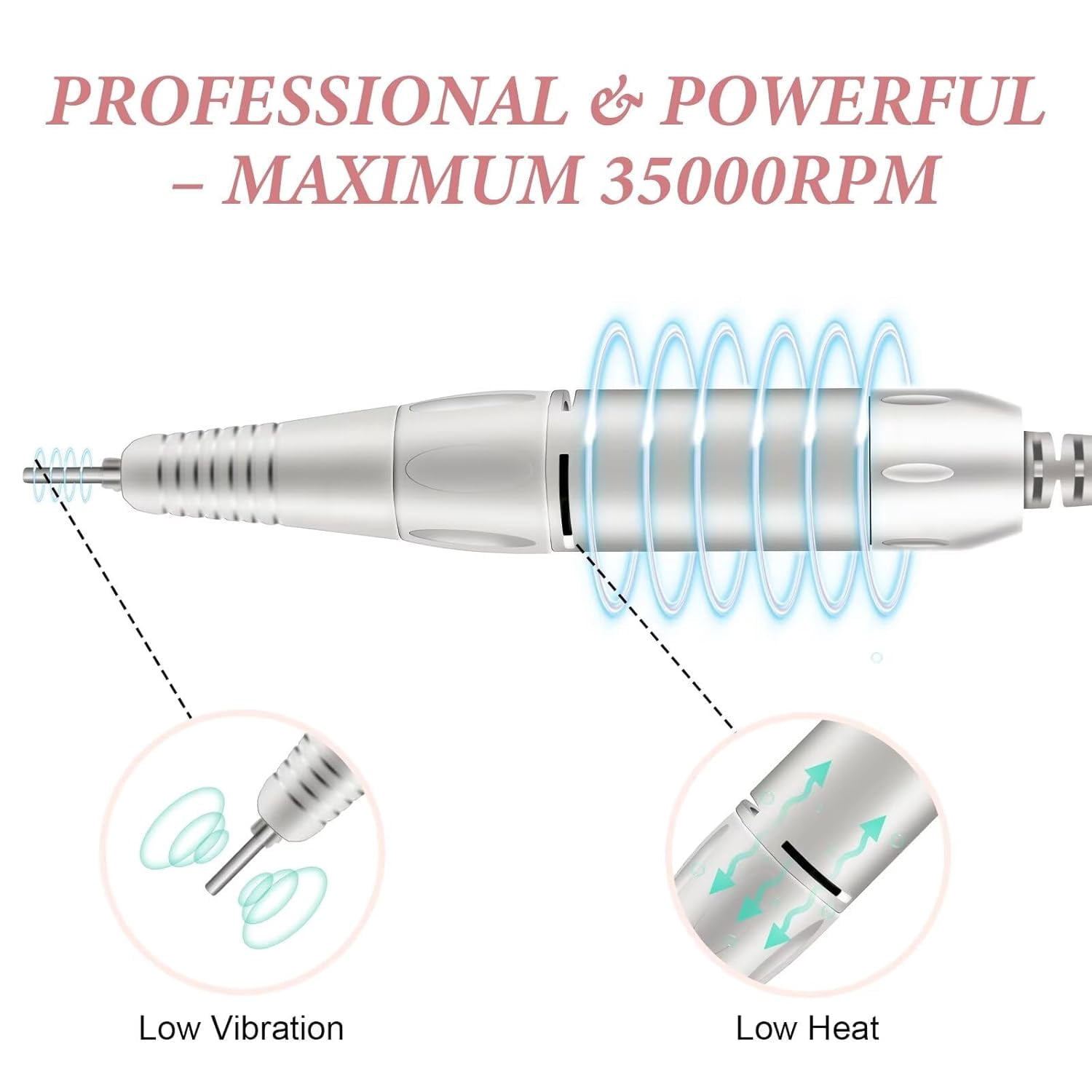 Portable Nail Drill Professional PedicureRechargeable 35000 RPM Nail File Machine Acrylic Nails Polishing Tools with Bits LED Display for Home Salon Manicure