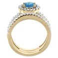 thumbnail image 2 of 10K Yellow Gold Natural London Blue Topaz 3-Piece Bridal Ring Set Round 6mm Halo Diamond, size 9, 2 of 4