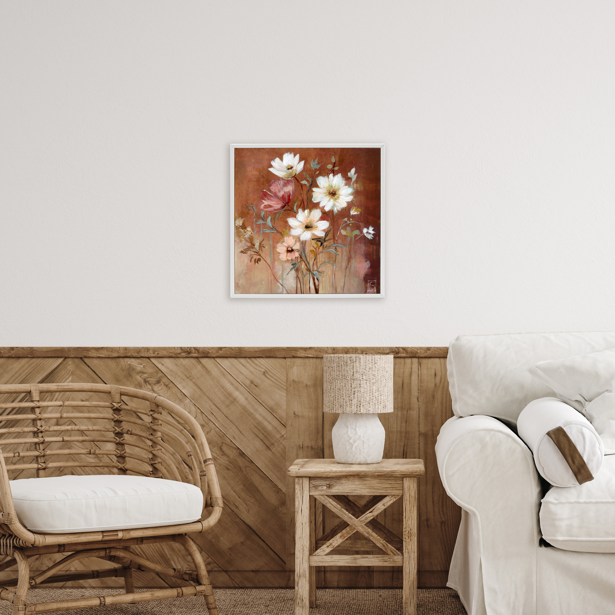 Mocha Flowers Collection White Framed Giclee Art, design by Sara Culpepper