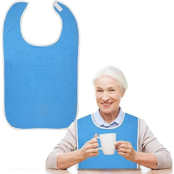 HWHCGZ 1 Pack Unisex Adult Bibs For Elderly Reusable Washable Adult Clothing Adult for Seniors Disabled Waterproof Bib for Eating, Adjustable and Washable (Light blue)
