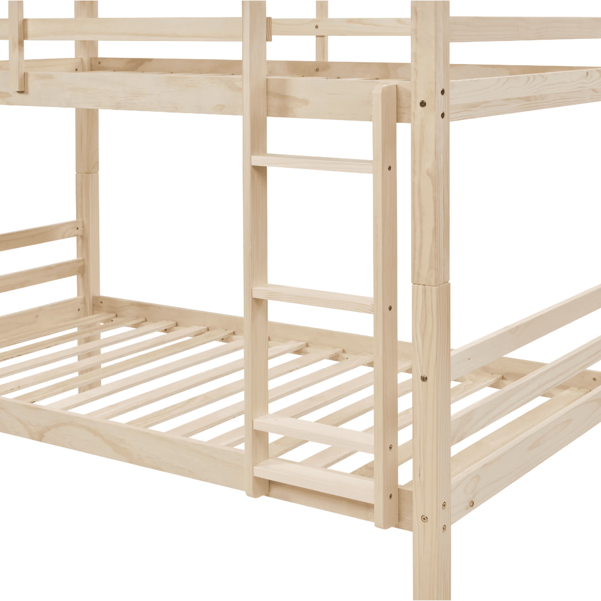 MAYEERTY Twin over Twin Bunk Bed with Thick Posts, Wooden Bed Frame with High Guardrail and Ladder for Kids, No Box Spring Needed, Natural