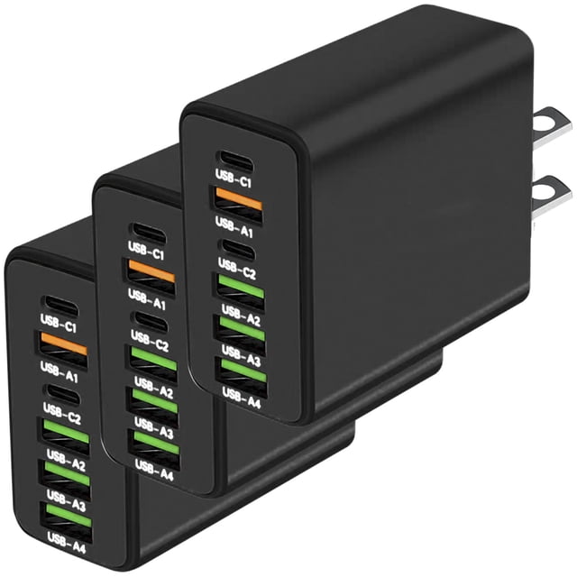 Cargador compatible USB C HotShot NexusBlack 3 Pzas 6 puertos 5V 3A Max 65W Negro
