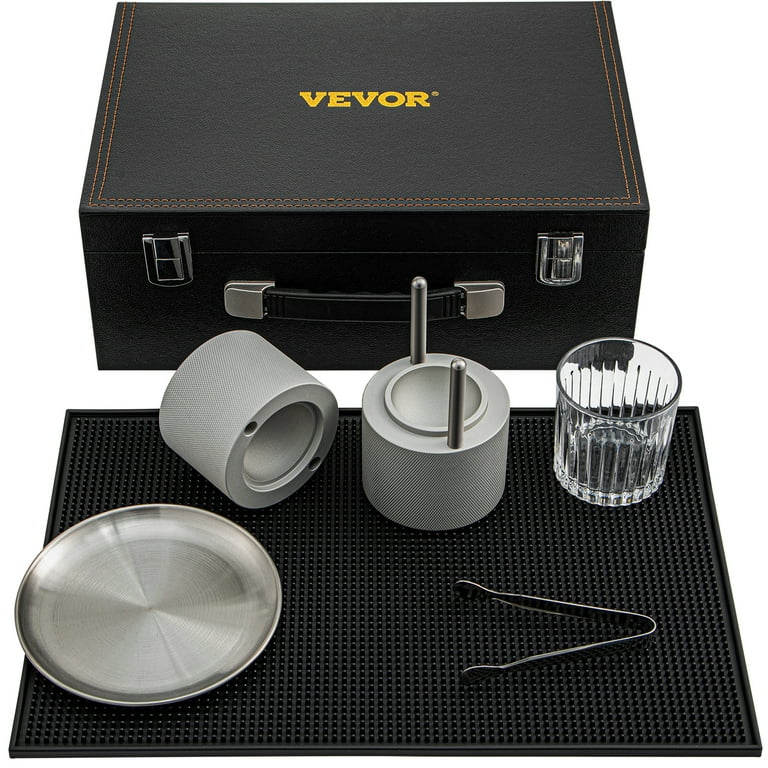 VEVOR Ice Ball Press Kit, Anodized 7075 Aluminum, w/ Silicone Moulds, Large  Mat, Stainless Steel Tong & Two Glasses, Double Size Crystal Clear Rounds  for Whiskeys, Cocktails on Parties & Holidays