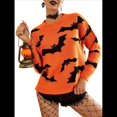 thumbnail image 1 of Suéter de Punto Jacquard de Halloween de Larga para Mujer, Cuello Redondo, para Otoño e Invierno. Naranja Rojo L, 1 of 7