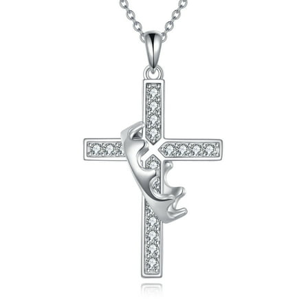 Cross Necklace Sterling Silver Crown Pendant Religious Jewelry Gifts for Women