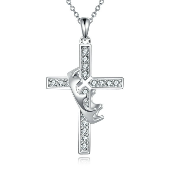 Cross Necklace Sterling Silver Crown Pendant Religious Jewelry Gifts for Women