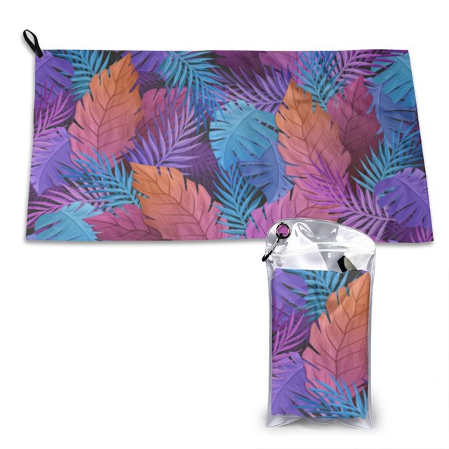 YFYANG Serviette de Voyage Portable en Microfibre pour Adulte, Motifs Floraux Colorés Séchage Rapide avec Boucle de Randonnée Pochette PVC, 16 Pouces x 31.5 Pouces
