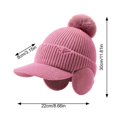 thumbnail image 3 of Fleece Beanie Hats with Earflaps Visor Brim Winter Knit Ski Cap Winter Hats for Women Pom Pom Ball Purple One Size, 3 of 5