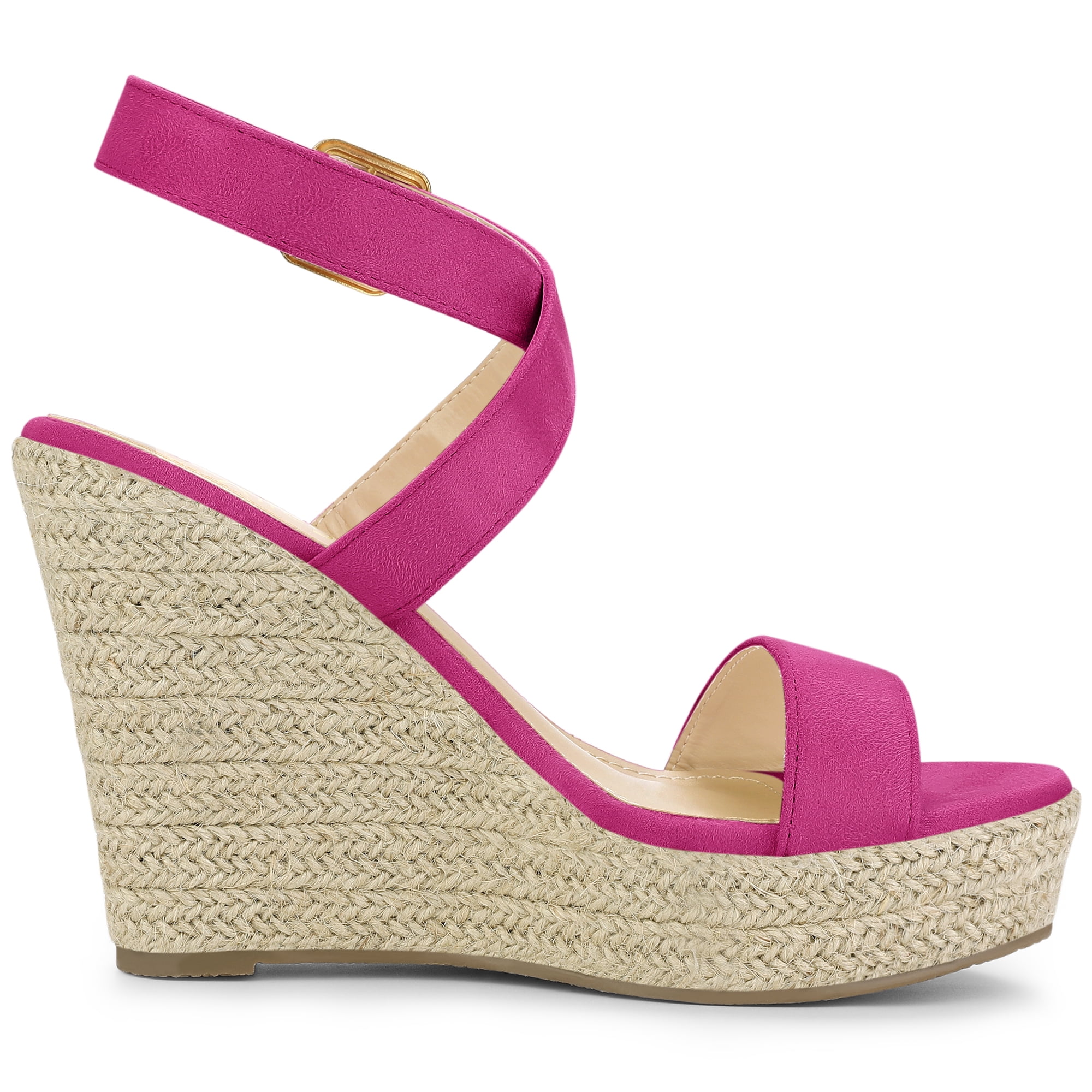DARING DIVA Women's Slingback Crisscross Wedges Heel Espadrille Sandals Hot Pink 7.5