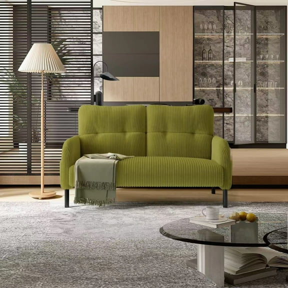 Modern Corduroy 2-Seater Loveseat Sofa, Comfortable Monochrome Upholstered Couch with Soft Texture, Stylish and Compact Seating for Living Room, Bedroom, or Small Spaces (Green)
