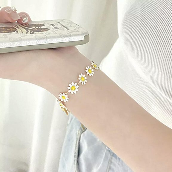 GKNET Boho White Daisy Flower Bracelet Chain Bangle Elegant Womens Party Delicate Jewelry Gift