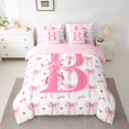 thumbnail image 2 of Homewish Initial Letter B 7-Piece Bedding Comforter Set,Kawaii Bow Ribbon King Bedding Sets,Pink Heart Print Bed Sheets For Girl,Breathable Bedroom Decoration Reversible, 2 of 8