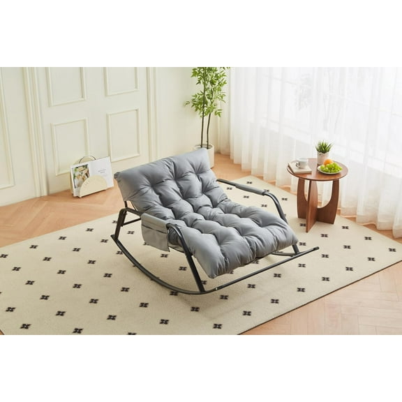 New Rocking Chair with Extra-Wide Technical leather Upholstered Gliding Chair Boucle Reclining Chair, Modern Accent Chair for Living Room Nursery Bedroom -Grey