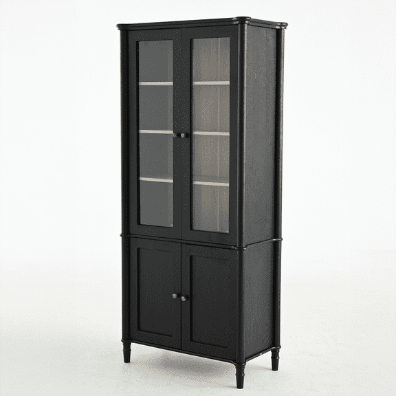 Elegant Tall Vintage Display Cabinet with Double Glass Doors – A Traditional Style Curio Cabinet Perfect for Showcasing Collectibles.Ideal for Hallways, Living Rooms, Kitchens, Homes, Studios