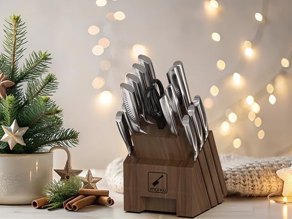 imarku Knife Set, 16PCS High Carbon Stainless Steel Kitchen Knife Set with Block Ultra Sharp Knife Block Set, Japanese Knife Set with Dotted Non-slip Ergonomic Handle, Best gifts,Fathers Day Gifts