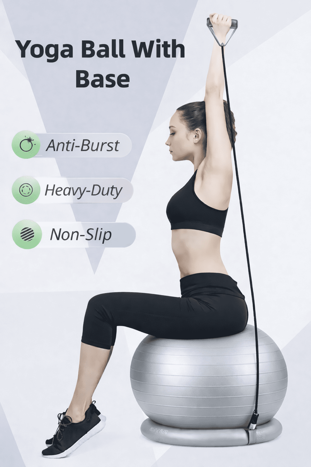 Innotech SC 65cm Yoga Ball with Base & Resistance Bands – Anti-Burst Matte Stability Ball – 750 lb Capacity – Includes Pump & Straps – 1 Pack – Purple