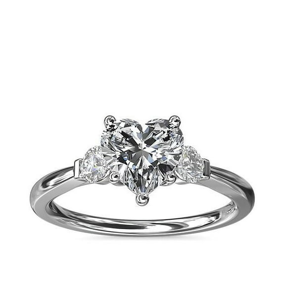 0.70 Carat Heart Shaped Genuine Diamond Elegant Three Stone Designer Ring for Wedding Solid 950 Platinum Size 7