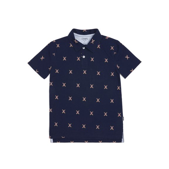 Chaps Boys Allover Print Short Sleeve Cotton Polo Shirt, Sizes 4-18