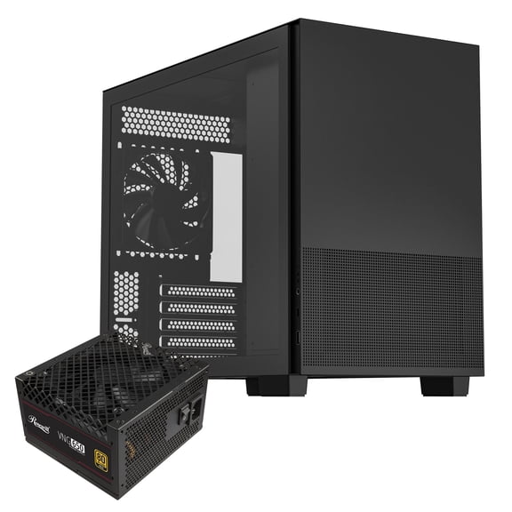 Rosewill FBM-Z1-650 Micro ATX Gaming PC Case with 650W 80 Gold ATX 3.1 PSU, Tempered Glass Side Panel, 360mm Radiator Support, 340mm GPU Clearance, USB Type-C, Black