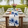 thumbnail image 4 of Blue Flower 120 Inch Table Runner, Spring Summer Botanical Blossom Motif Farmhouse Dresser Scarf Cotton & Linen Tablerunner for Dining/Kitchen Island/Holiday Party Décor 13" x 120", 4 of 9