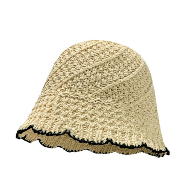 Sombrero de pescador tejido a mano para mujer, moderno sombrero de paja para calles de la ciudad, viajes a la playa y fiestas. Beige