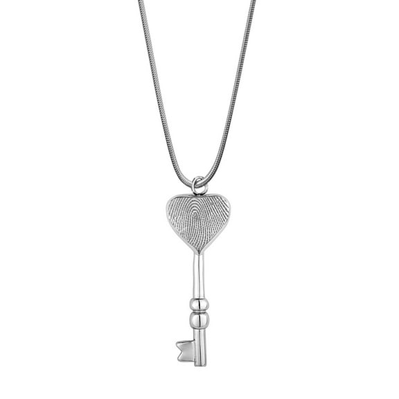 Personalized Silver Fingerprint Heart Key Cremation Necklace Memorial Jewelry Stainless Steel Urn Ashes Holder with Funnel Kit and Velvet Jewelry Box