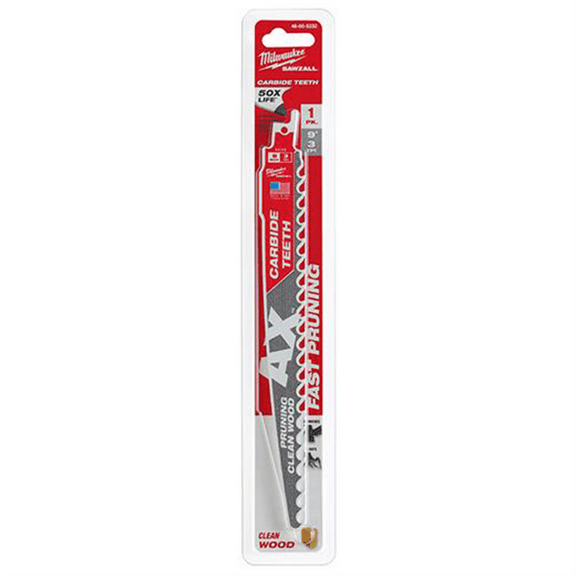 Milwaukee Tool 6" 3 TPI The AX with Carbide Teeth for Pruning & Clean Wood SAWZALL Blade 1PK