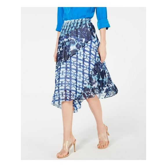 INC Womens Navy Printed Below The Knee Wear To Work A-Line Skirt S