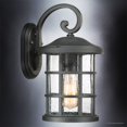 thumbnail image 3 of Urban Ambiance Luxury Craftsman Outdoor Wall Light, Medium Size: 14.25"H x 8"W, with Tudor Style Elements, Wrought Iron Design, Natural Black Finish and Seeded Glass, UQL1042, 3 of 8