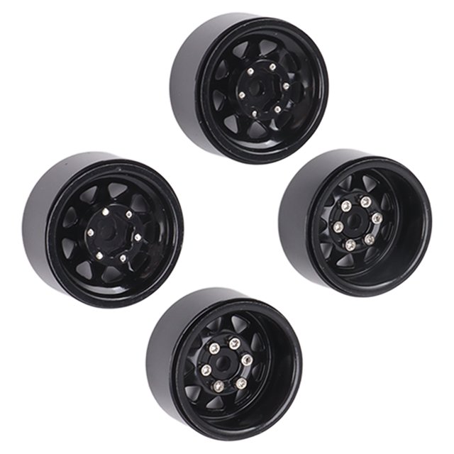 RC Beadlock Wheels, High Compression Resistant Deep Groove Small Beadlock Wheels 4Pcs High Strength with Screws for Remote Control Car Black