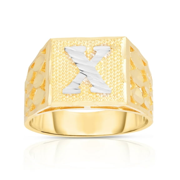 Floreo Men’s 10k Yellow Gold Alphabet Two-Tone Square A-Z Initial Ring, Sizes 5 - 11