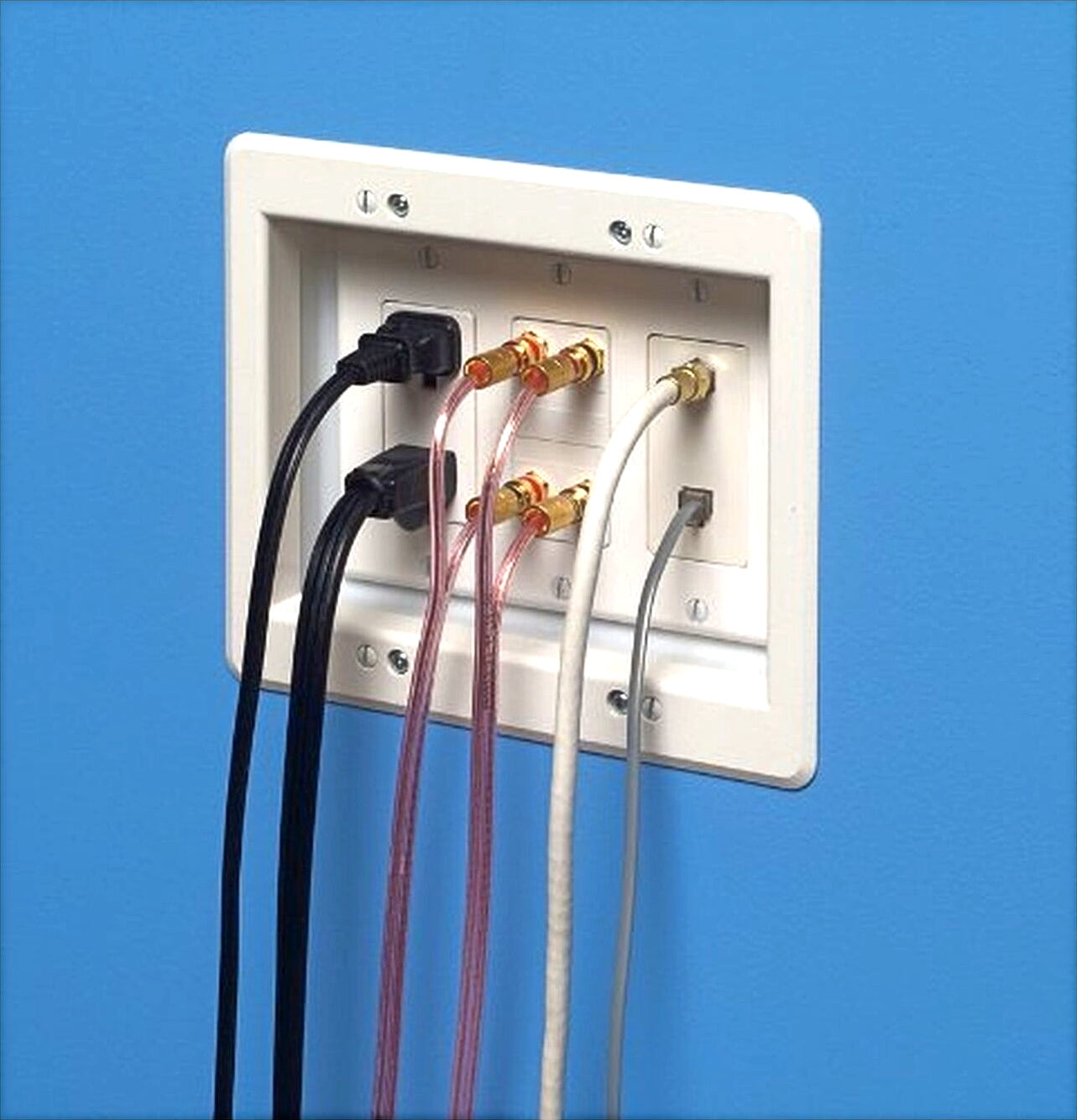 Arlington TVBU507 3-Gang TV Box Recessed Outlet Wall Plate Kit, White