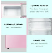 Kcpolre Pink Mini Fridge with Freezer 3.2 Cu.ft Refrigerators, Adjustable Glass Shelves, Quiet Dual Door Dorm Fridge for Bedroom, College, Office