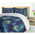 thumbnail image 5 of Ambesonne Peacock Duvet Cover Sets, Peacock Bird Feathers, 2-Queen, Navy Blue Orange, 5 of 7